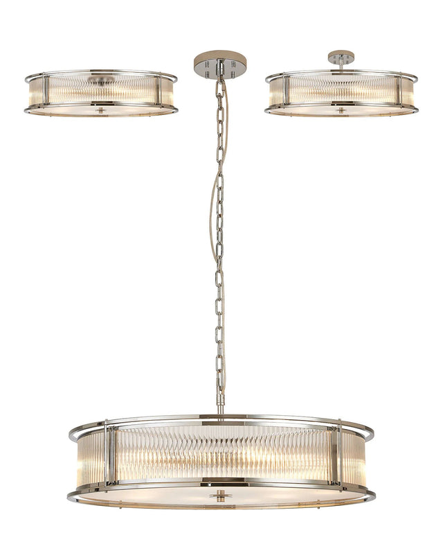 Brooking 80cm Round Flush/Semi Ceiling/Pendant Convertible, 10 x E14, Polished Chrome/Clear Glass