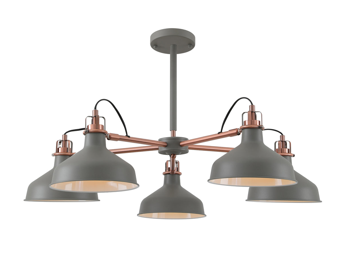 Brown Telescopic 5 Light, 5 x E27, Sand Grey/Copper/White