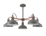 Brown Telescopic 5 Light, 5 x E27, Sand Grey/Copper/White