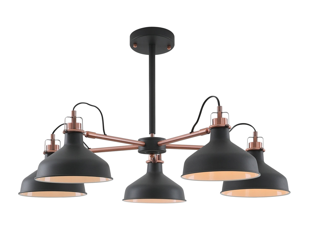 Brown Telescopic 5 Light, 5 x E27, Graphite/Copper/White