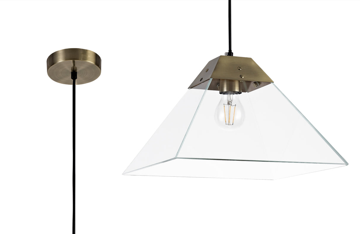 Buckley Square Pendant Large, 1 Light E27, Antique Brass