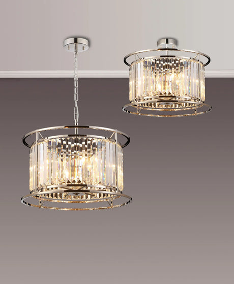 Buckley Pendant/Semi Ceiling Convertible, 6 x E14, Polished Nickel/Clear