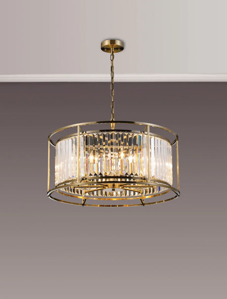 Buckley Pendant/Semi Ceiling Convertible, 8 x E14, Antique Brass / Clear