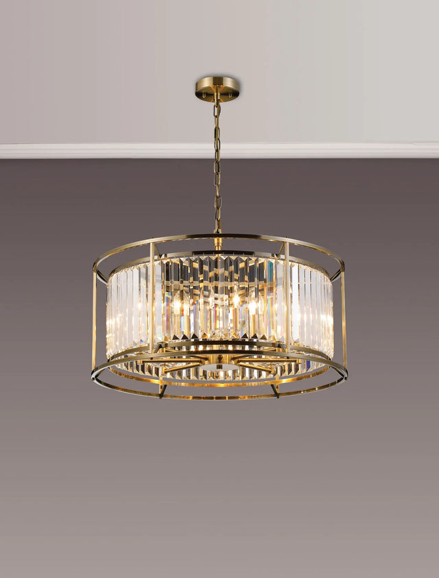 Buckley Pendant/Semi Ceiling Convertible, 8 x E14, Antique Brass / Clear