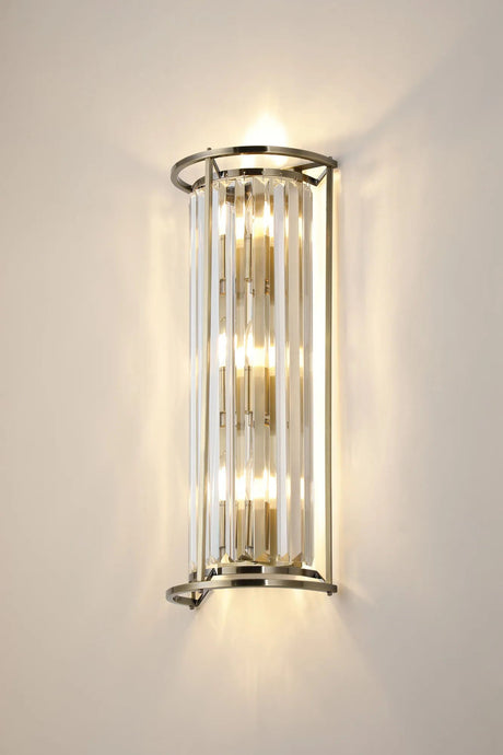Buckley 57cm Tall Wall Lamp, 3 x E14, Antique Brass/Clear