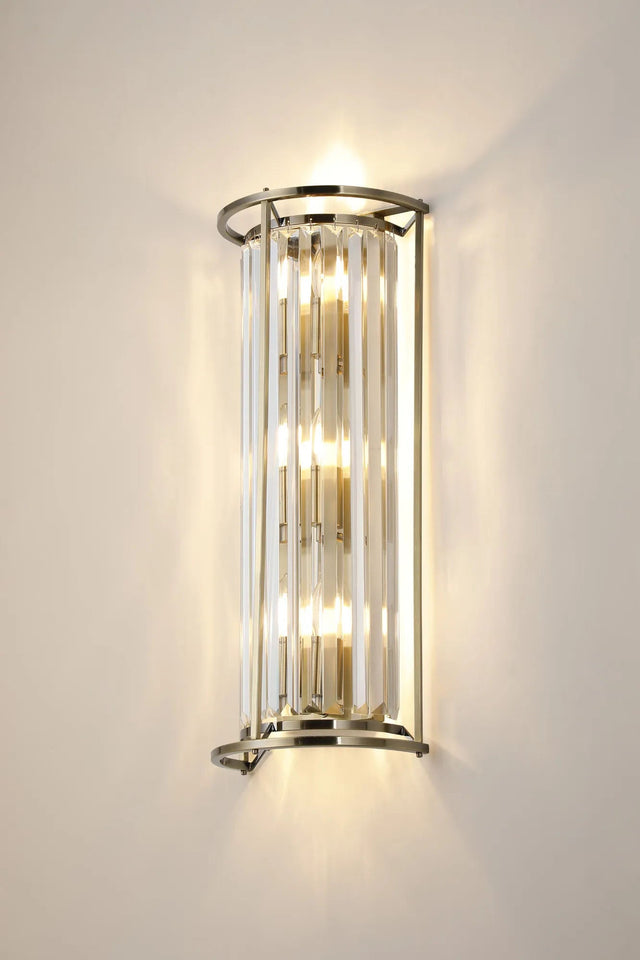 Buckley 57cm Tall Wall Lamp, 3 x E14, Antique Brass/Clear