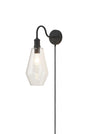 Burstow Switched Curve Wall Light With Plug, 1 Light E27, Black/Clear Kite Glass Shade