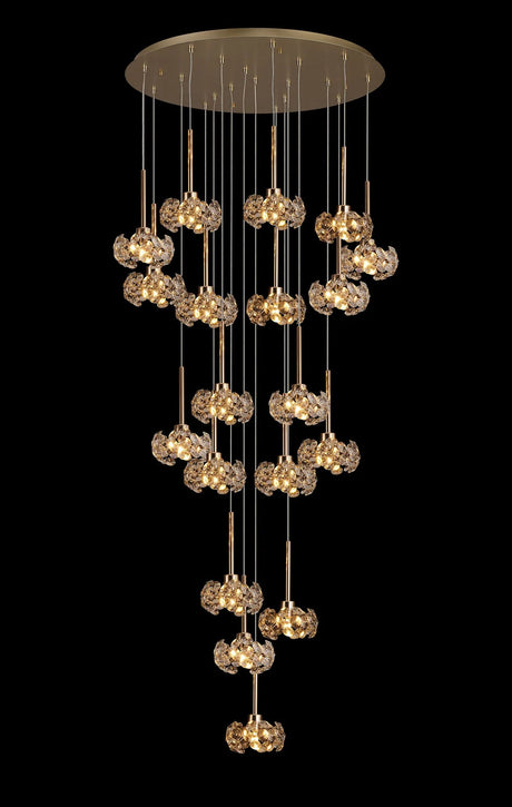Byrne 19 x G9 3.5m Round Multiple Pendant With French Gold/Crystal Shade