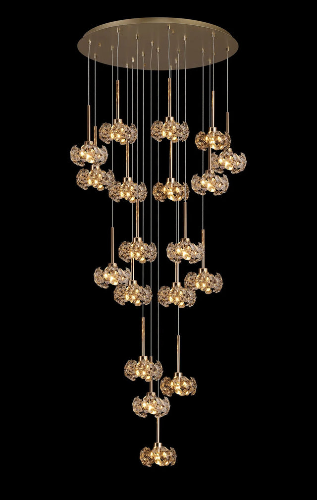 Byrne 19 x G9 3.5m Round Multiple Pendant With French Gold/Crystal Shade