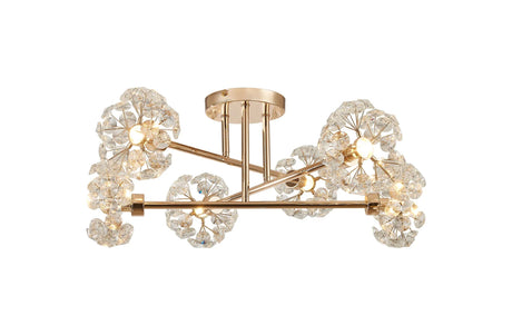 Byrne French Gold 6 x G9 Crossed Arm Semi Flush Light French Gold & Crystal Shade