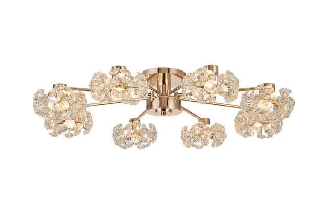 Byrne French Gold 8 x G9 Flush Light French Gold & Crystal Shade