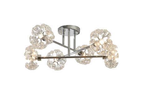 Byrne Polished Chrome 6 x G9 Crossed Arm Semi Flush Light Polished Chrome & Crystal Shade