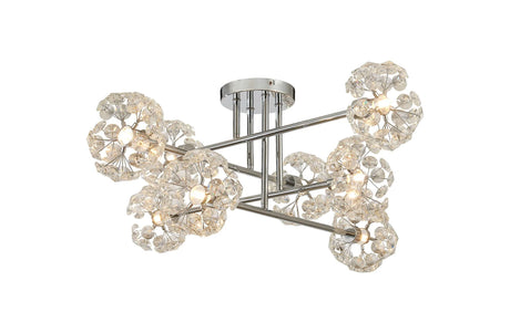 Byrne Polished Chrome 8 x G9 Crossed Arm Semi Flush Light Polished Chrome & Crystal Shade