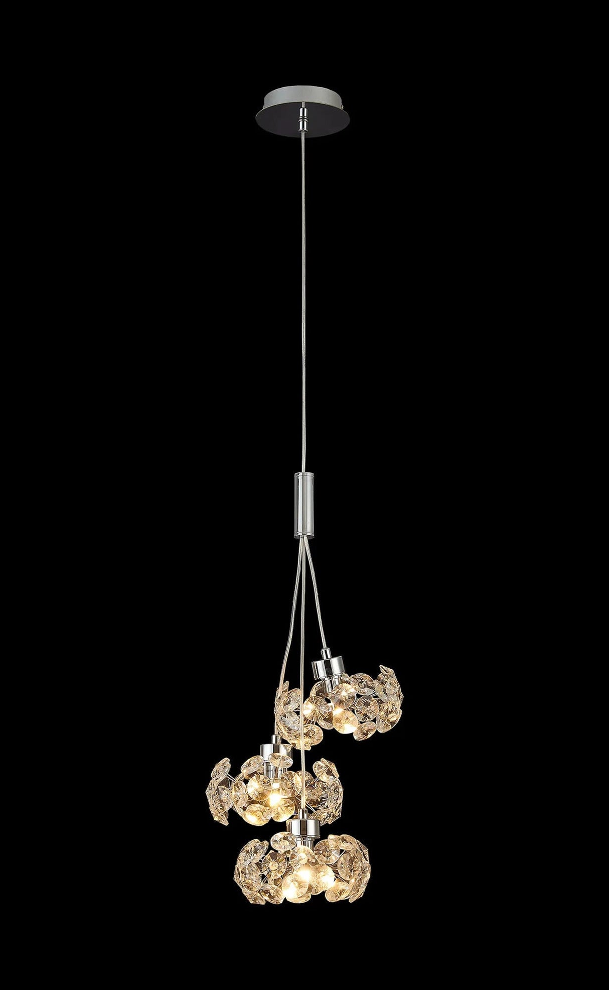 Byrne Polished Chrome 3 x G9 2m 1 Drop Cluster Pendant Polished Chrome & Crystal Shade