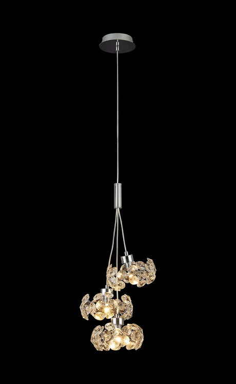 Byrne Polished Chrome 3 x G9 2m 1 Drop Cluster Pendant Polished Chrome & Crystal Shade