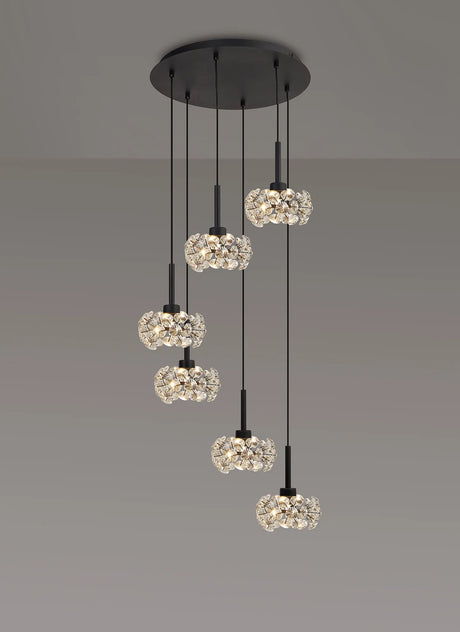 Byrne 6 x G9 2.5m Round Multiple Pendant With Satin Black/Crystal Shade