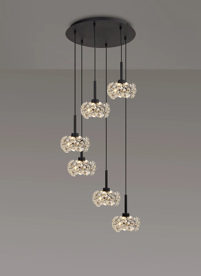 Byrne 6 x G9 2.5m Round Multiple Pendant With Satin Black/Crystal Shade