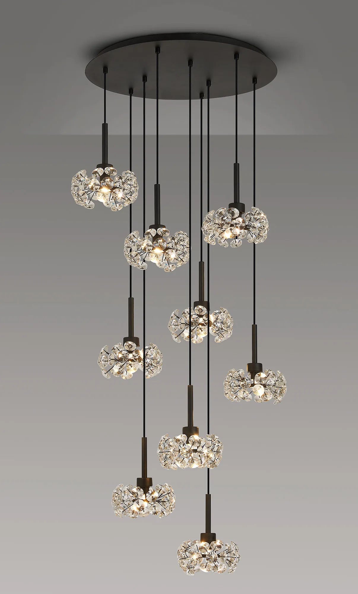 Byrne 9 x G9 2.5m Round Multiple Pendant/Crystal Shade, Satin Black