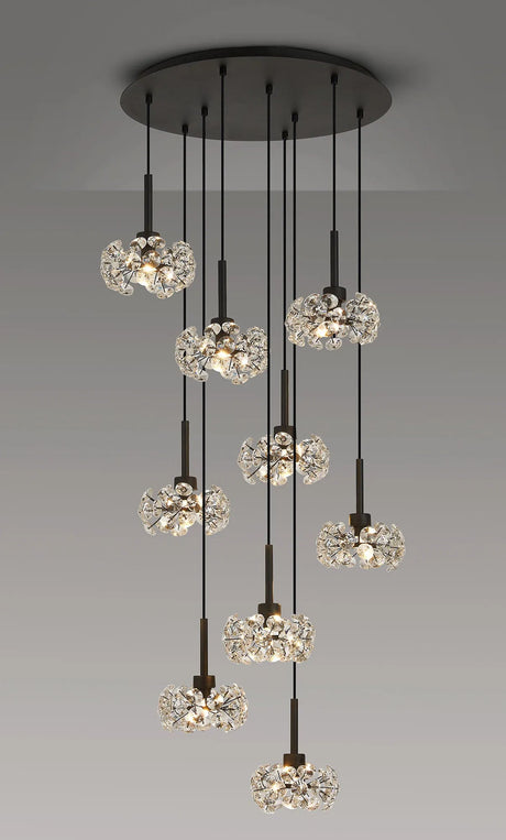 Byrne 9 x G9 2.5m Round Multiple Pendant/Crystal Shade, Satin Black