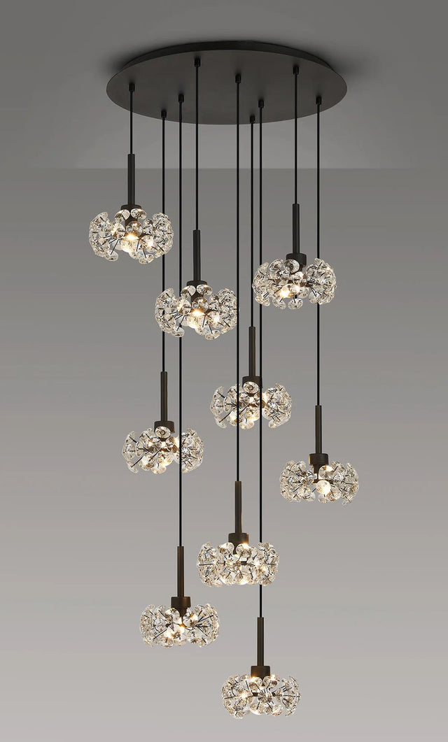 Byrne 9 x G9 2.5m Round Multiple Pendant/Crystal Shade, Satin Black