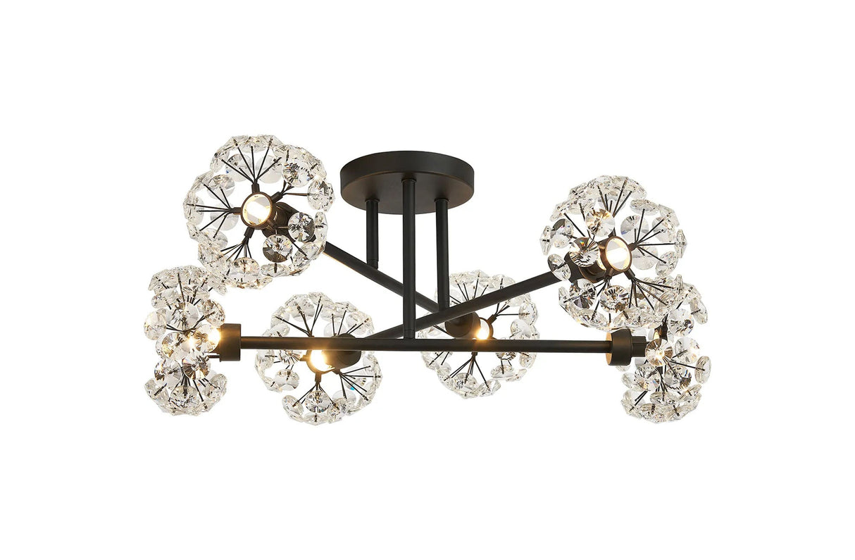 Byrne Satin Black 6 x G9 Crossed Arm Semi Flush Light Satin Black & Crystal Shade