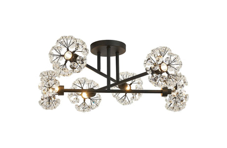 Byrne Satin Black 6 x G9 Crossed Arm Semi Flush Light Satin Black & Crystal Shade