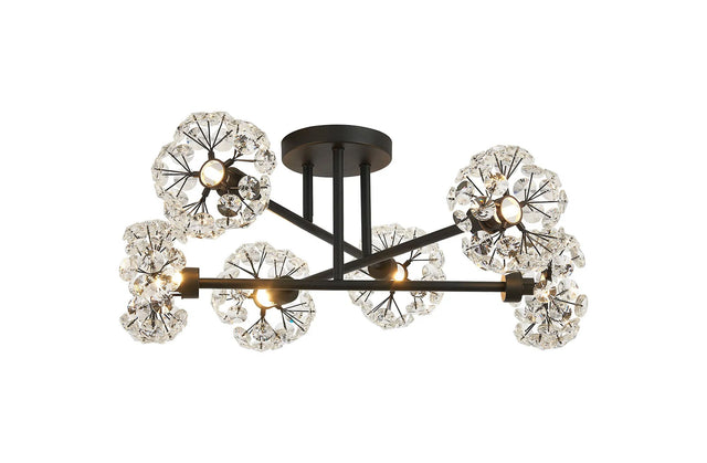 Byrne Satin Black 6 x G9 Crossed Arm Semi Flush Light Satin Black & Crystal Shade