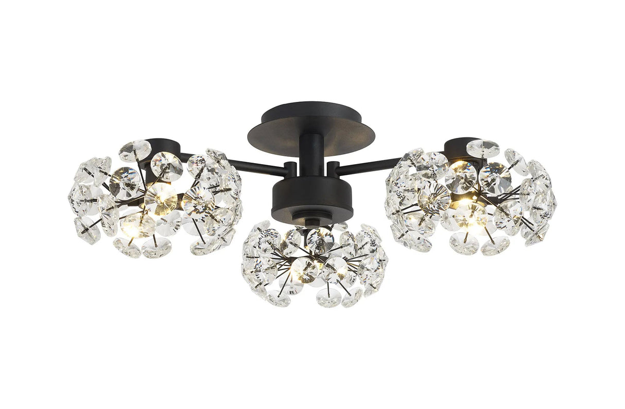 Byrne Satin Black 3 x G9 Flush Light Satin Black & Crystal Shade