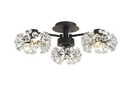 Byrne Satin Black 3 x G9 Flush Light Satin Black & Crystal Shade