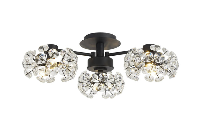 Byrne Satin Black 3 x G9 Flush Light Satin Black & Crystal Shade