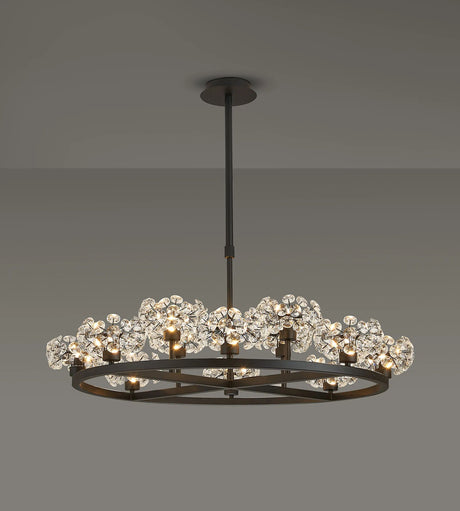Byrne Satin Black 8 + 4 Light Round G9 Telescopic Light Satin Black & Crystal Shade