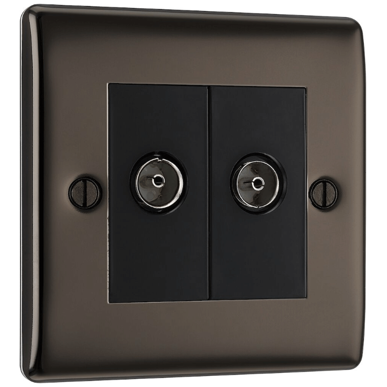 BG NBN61-01 Nexus Metal Black Nickel, Double Co-Ax Aerial Socket for TV or FM