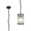 Cailagan 1.2m Chain Single Pendant With 17.5 x 25cm Glass Rod Shade, 1 x E27, Matt Black/Clear