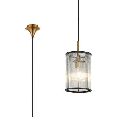 Cailagan 1.9m Single Pendant With 17.5 x 25cm Glass Rod Shade, 1 x E27, Brass/Clear