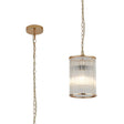 Cailagan 1.2m Chain Single Pendant With 17.5 x 25cm Glass Rod Shade, 1 x E27, French Gold/Clear