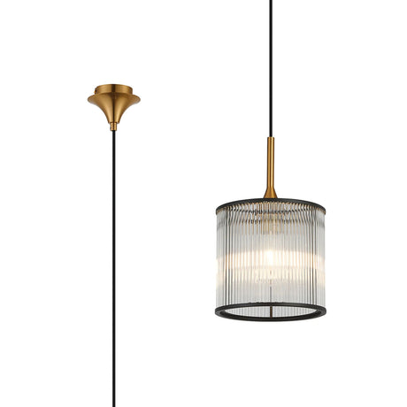 Cailagan 1.9m Single Pendant With 21 x 20cm Glass Rod Shade, 1 x E27, Brass/Clear