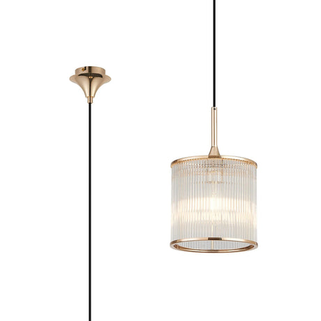 Cailagan 1.9m Single Pendant With 21 x 20cm Glass Rod Shade, 1 x E27, French Gold/Clear