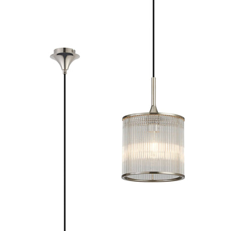 Cailagan 1.9m Single Pendant With 21 x 20cm Glass Rod Shade, 1 x E27, Polished Nickel/Clear