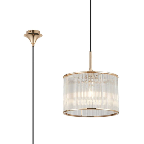 Cailagan 1.9m Single Pendant With 30 x 20cm Glass Rod Shade, 1 x E27, French Gold/Clear