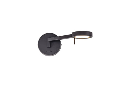 Carney Switched Adjustable Wall Lamp/Reader, 8W LED, 3000K, Sand Black