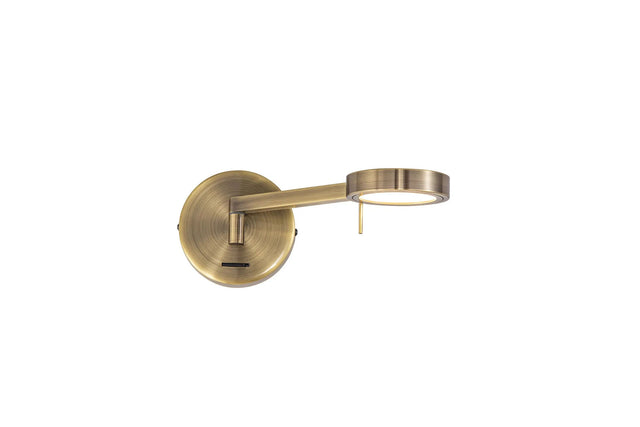 Carney Switched Adjustable Wall Lamp/Reader, 8W LED, 3000K, Antique Brass
