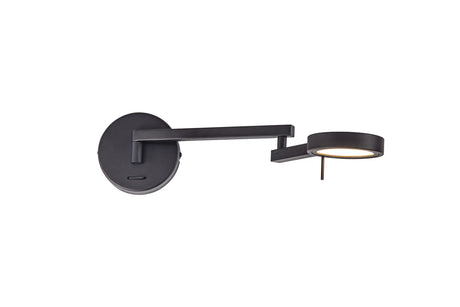 Carney Switched Adjustable Swing Arm Wall Lamp/Reader, 8W LED, 3000K, Sand Black