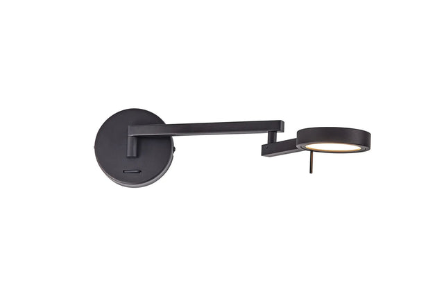 Carney Switched Adjustable Swing Arm Wall Lamp/Reader, 8W LED, 3000K, Sand Black
