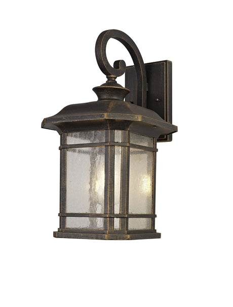 Chambers Large Wall Lamp, 1 x E27, Brushed Black Gold/Seeded Glass, IP54