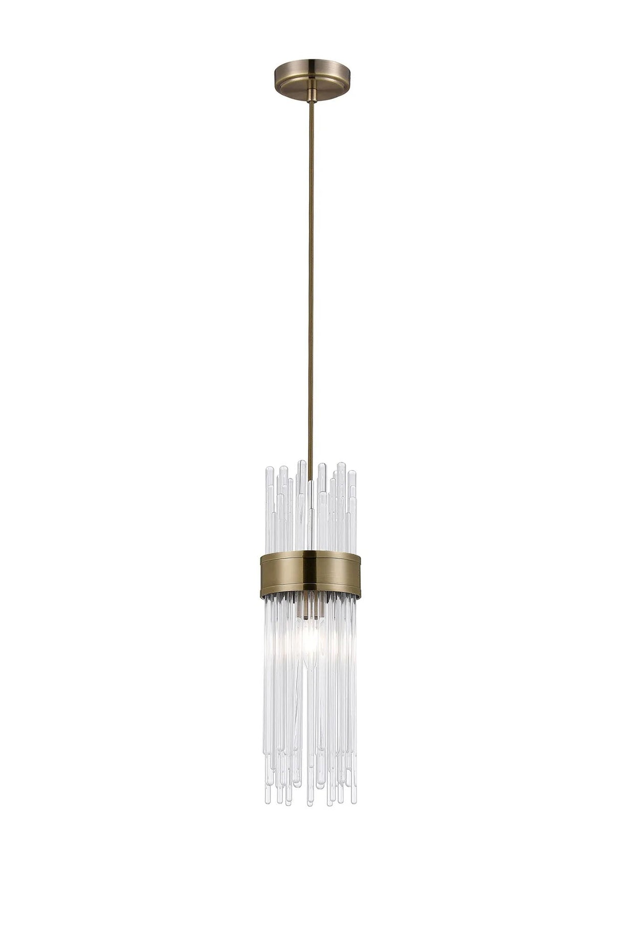 Charlton Single Pendant, 1 Light E14, IP44, Antique Brass/Clear