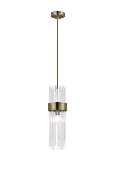 Charlton Single Pendant, 1 Light E14, IP44, Antique Brass/Clear