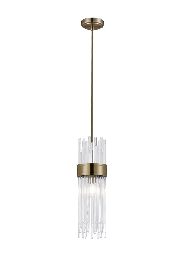 Charlton Single Pendant, 1 Light E14, IP44, Antique Brass/Clear