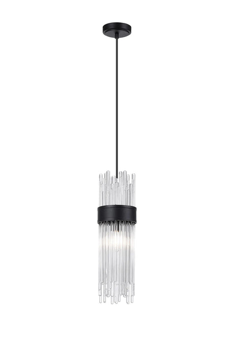 Charlton Single Pendant, 1 Light E14, IP44, Satin Black/Clear
