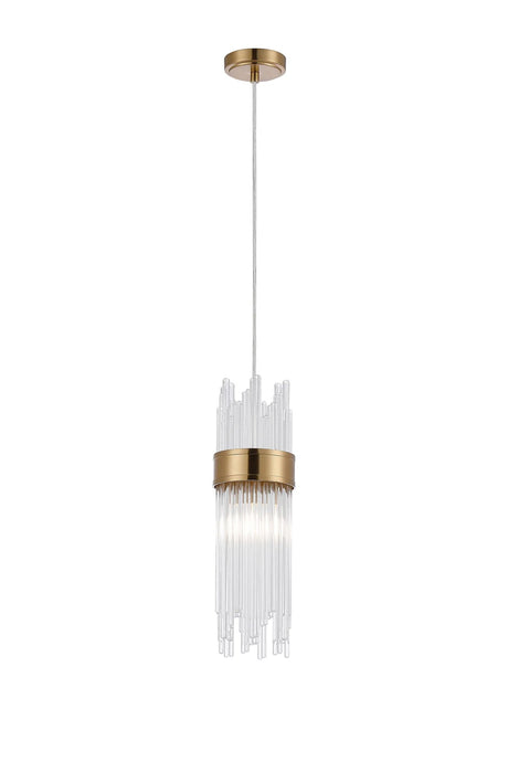 Charlton Single Pendant, 1 Light E14, IP44, Gold/Clear