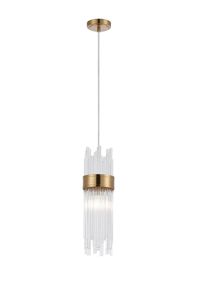 Charlton Single Pendant, 1 Light E14, IP44, Gold/Clear